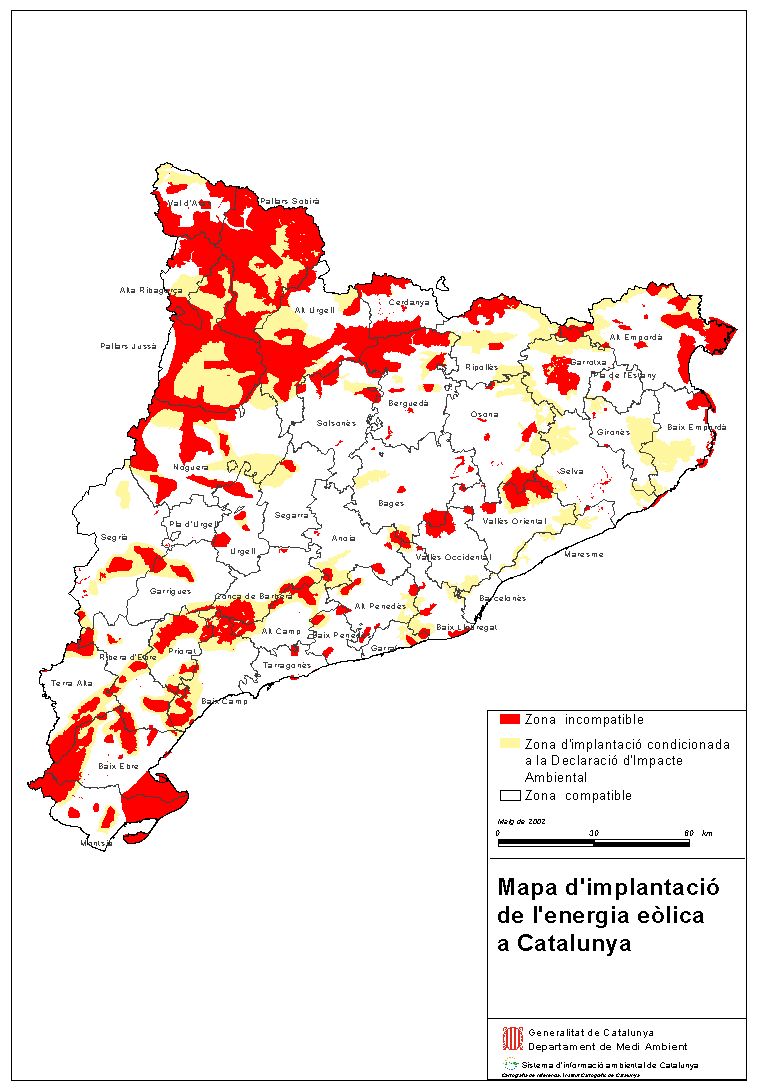 Medi Ambient Mapa d implantació de l energia eòlica a Catalunya