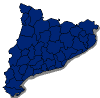 Mapa de Catalunya acolorit segons la candidatura guanyadora a cada comarca