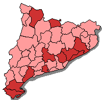 Mapa acolorit per comarques segons la participaci del primer avan comparada amb el 2006