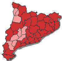 Mapa acolorit per comarques segons la participaci del segon avan comparada amb el 2006